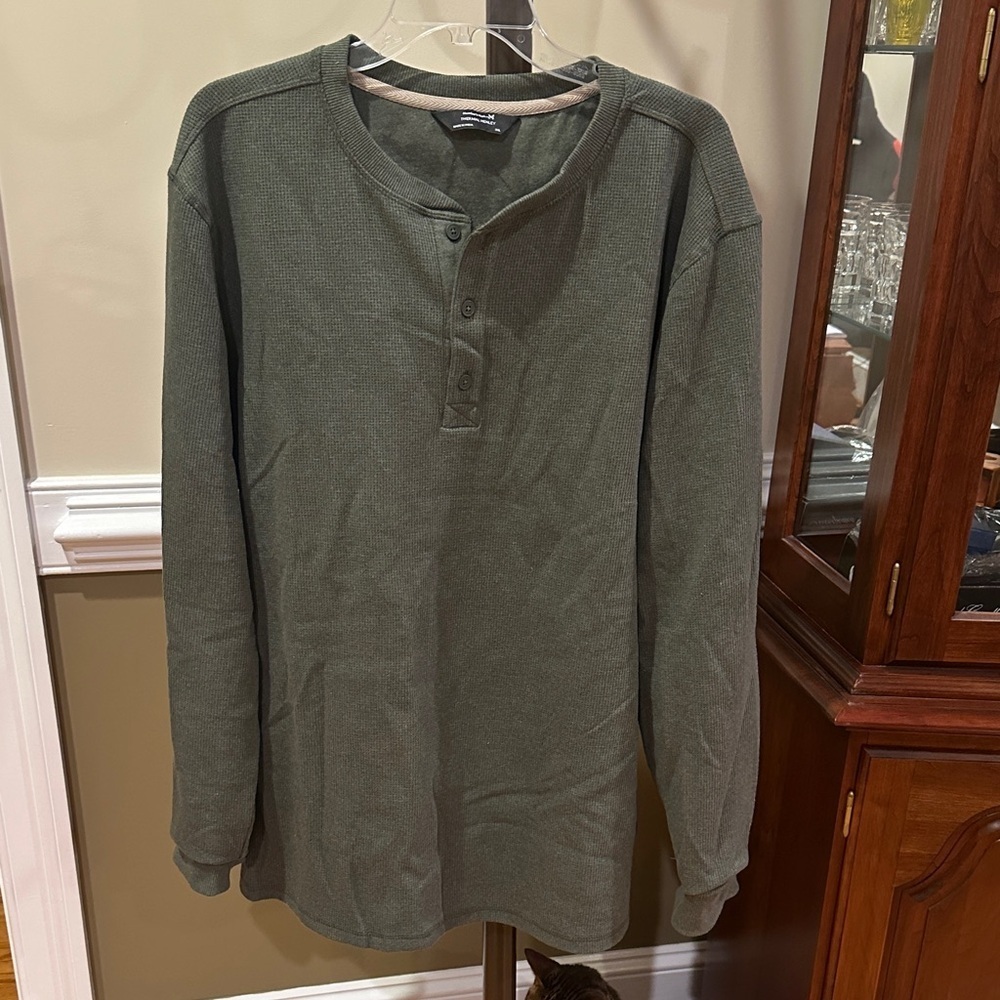 Olive Long Sleeve Henley Shirt